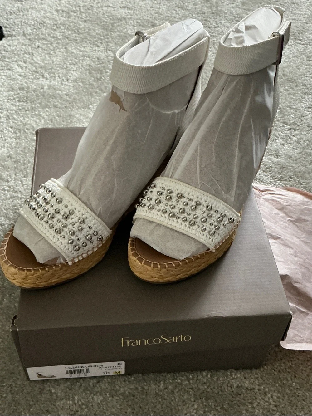 Franco Sarto White Studded Espadrille Wedge Sandals